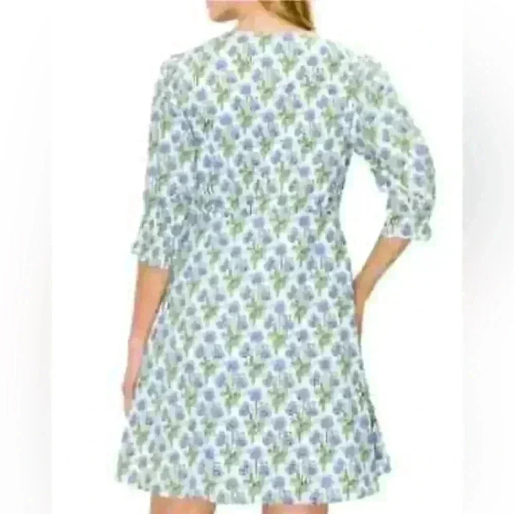 MELLODAY Floral V-Neck Button Front Mini Dress Lavender Green sz XS - Picture 3 of 8